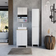 HD Paris Matt White 50 álló mosdószekrény tölgyfa színű mosdópulttal és matt fehér elemekkel