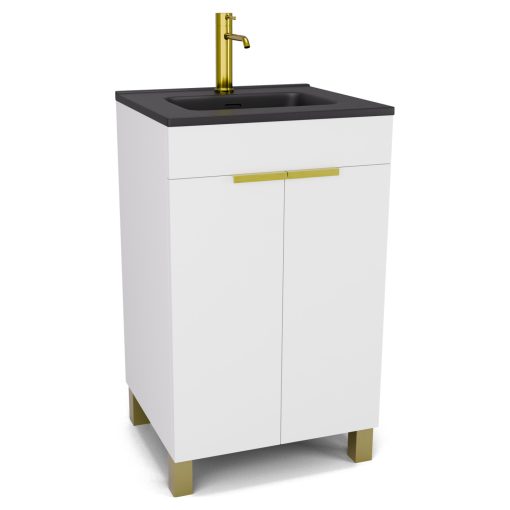 HD Paris Matt White 50 álló mosdószekrény szálcsiszolt arany elemekkel és matt fekete slim mosdóval
