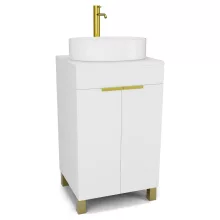 HD Paris Matt White 50 álló mosdószekrény matt fehér mosdópulttal és szálcsiszolt arany elemekkel