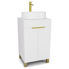   HD Paris Matt White 50 álló mosdószekrény matt fehér mosdópulttal és szálcsiszolt arany elemekkel