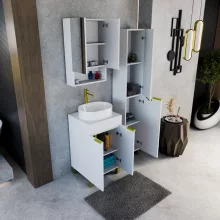 HD Paris Matt White 50 álló mosdószekrény matt fehér mosdópulttal és szálcsiszolt arany elemekkel