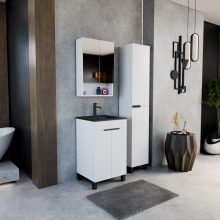 HD Paris Matt White 50 álló mosdószekrény matt fekete elemekkel és matt fekete slim mosdóval