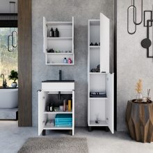 HD Paris Matt White 50 álló mosdószekrény matt fekete elemekkel és matt fekete slim mosdóval