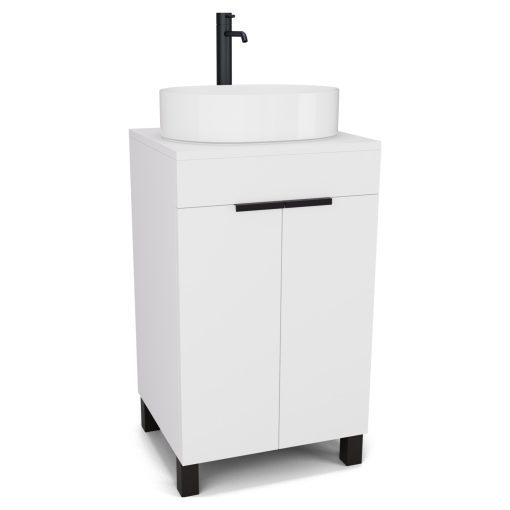 HD Paris Matt White 50 álló mosdószekrény matt fehér mosdópulttal és matt fekete elemekkel