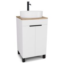 HD Paris Matt White 50 álló mosdószekrény tölgyfa színű mosdópulttal és matt fekete elemekkel