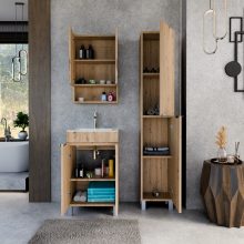 HD Paris Oak 50 álló mosdószekrény fényes króm elemekkel és fényes fehér slim mosdóval