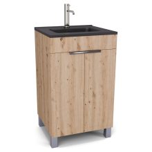 HD Paris Oak 50 álló mosdószekrény fényes króm elemekkel és matt fekete slim mosdóval