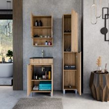 HD Paris Oak 50 álló mosdószekrény fényes króm elemekkel és matt fekete slim mosdóval