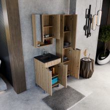 HD Paris Oak 50 álló mosdószekrény fényes króm elemekkel és matt fekete slim mosdóval