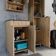 HD Paris Oak 50 álló mosdószekrény fényes króm elemekkel és matt fekete slim mosdóval