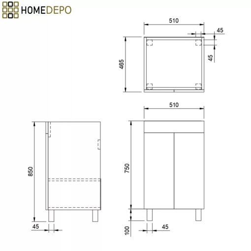 HD Paris Oak 50 álló mosdószekrény fényes króm elemekkel és matt fekete slim mosdóval