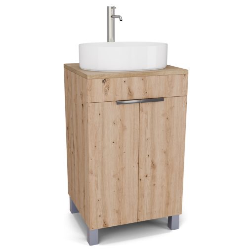 HD Paris Oak 50 álló mosdószekrény tölgyfa színű mosdópulttal és fényes króm elemekkel