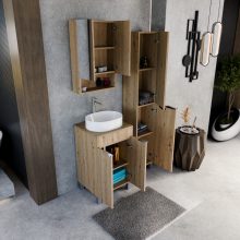 HD Paris Oak 50 álló mosdószekrény tölgyfa színű mosdópulttal és fényes króm elemekkel