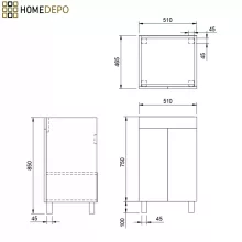HD Paris Oak 50 álló mosdószekrény szálcsiszolt króm elemekkel és fényes fehér slim mosdóval