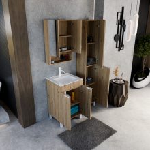 HD Paris Oak 50 álló mosdószekrény matt fehér elemekkel és fényes fehér slim mosdóval