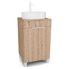   HD Paris Oak 50 álló mosdószekrény tölgyfa színű mosdópulttal és matt fehér elemekkel