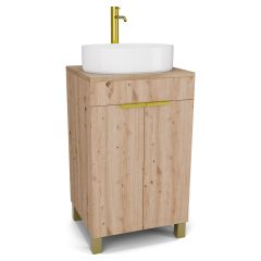   HD Paris Oak 50 álló mosdószekrény tölgyfa színű mosdópulttal és szálcsiszolt arany elemekkel