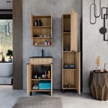 HD Paris Oak 50 álló mosdószekrény matt fekete elemekkel és matt fekete slim mosdóval