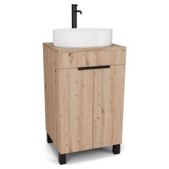   HD Paris Oak 50 álló mosdószekrény tölgyfa színű mosdópulttal és matt fekete elemekkel