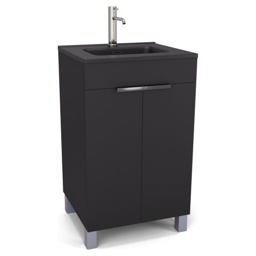 HD Paris Matt Black 50 álló mosdószekrény fényes króm elemekkel és matt fekete slim mosdóval