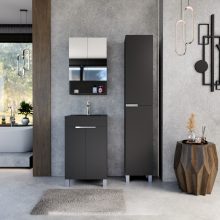 HD Paris Matt Black 50 álló mosdószekrény fényes króm elemekkel és matt fekete slim mosdóval