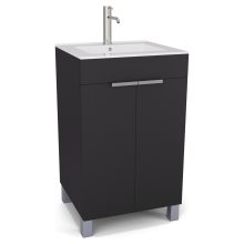 HD Paris Matt Black 50 álló mosdószekrény szálcsiszolt króm elemekkel és fényes fehér slim mosdóval