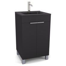 HD Paris Matt Black 50 álló mosdószekrény szálcsiszolt króm elemekkel és matt fekete slim mosdóval