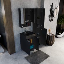 HD Paris Matt Black 50 álló mosdószekrény szálcsiszolt króm elemekkel és matt fekete slim mosdóval