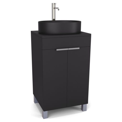 HD Paris Matt Black 50 álló mosdószekrény matt fekete mosdópulttal és szálcsiszolt króm elemekkel
