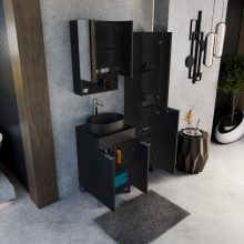 HD Paris Matt Black 50 álló mosdószekrény matt fekete mosdópulttal és szálcsiszolt króm elemekkel