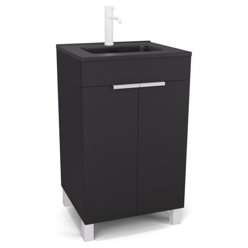 HD Paris Matt Black 50 álló mosdószekrény matt fehér elemekkel és matt fekete slim mosdóval