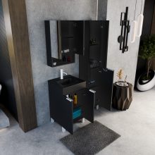 HD Paris Matt Black 50 álló mosdószekrény matt fehér elemekkel és matt fekete slim mosdóval