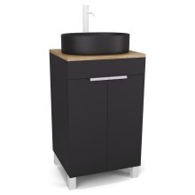 HD Paris Matt Black 50 álló mosdószekrény tölgyfa színű mosdópulttal és matt fehér elemekkel