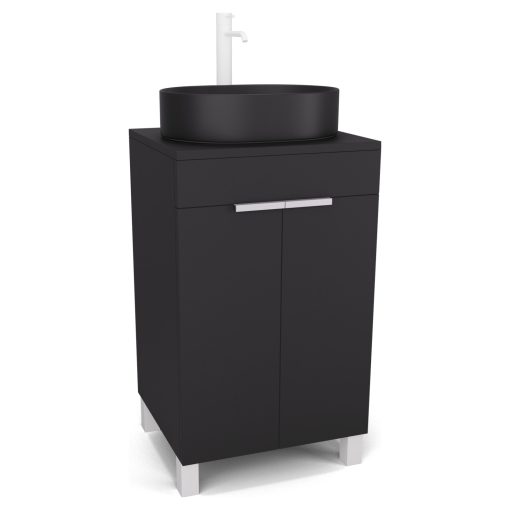 HD Paris Matt Black 50 álló mosdószekrény matt fekete mosdópulttal és matt fehér elemekkel