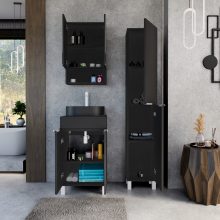 HD Paris Matt Black 50 álló mosdószekrény matt fekete mosdópulttal és matt fehér elemekkel