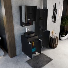 HD Paris Matt Black 50 álló mosdószekrény matt fekete mosdópulttal és matt fehér elemekkel