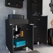 HD Paris Matt Black 50 álló mosdószekrény matt fekete mosdópulttal és matt fehér elemekkel