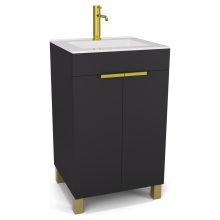 HD Paris Matt Black 50 álló mosdószekrény szálcsiszolt arany elemekkel és fényes fehér slim mosdóval