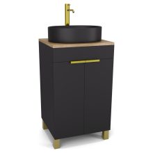 HD Paris Matt Black 50 álló mosdószekrény tölgyfa színű mosdópulttal és szálcsiszolt arany elemekkel