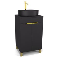   HD Paris Matt Black 50 álló mosdószekrény matt fekete mosdópulttal és szálcsiszolt arany elemekkel