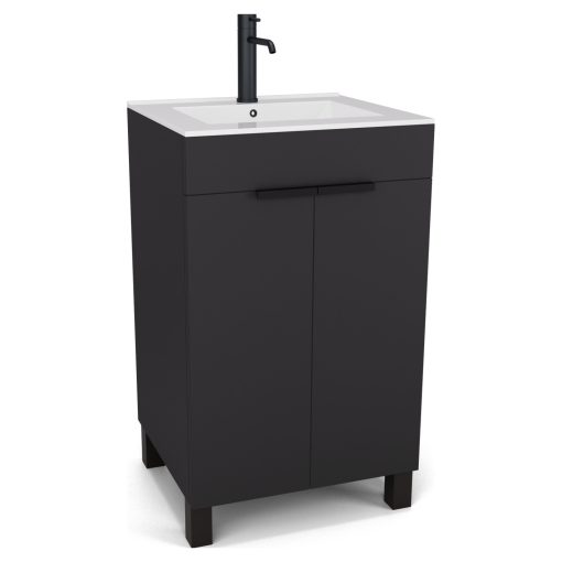 HD Paris Matt Black 50 álló mosdószekrény matt fekete elemekkel és fényes fehér slim mosdóval