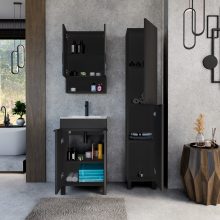 HD Paris Matt Black 50 álló mosdószekrény matt fekete elemekkel és fényes fehér slim mosdóval