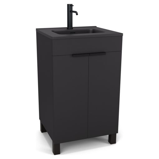 HD Paris Matt Black 50 álló mosdószekrény matt fekete elemekkel és matt fekete slim mosdóval