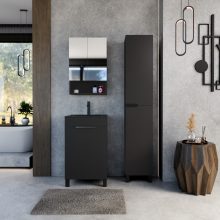 HD Paris Matt Black 50 álló mosdószekrény matt fekete elemekkel és matt fekete slim mosdóval