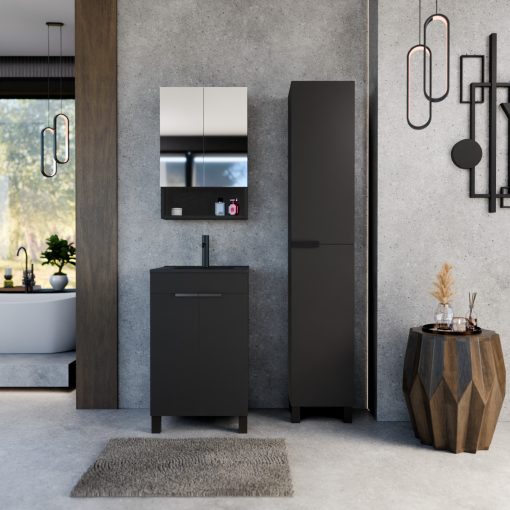 HD Paris Matt Black 50 álló mosdószekrény matt fekete elemekkel és matt fekete slim mosdóval