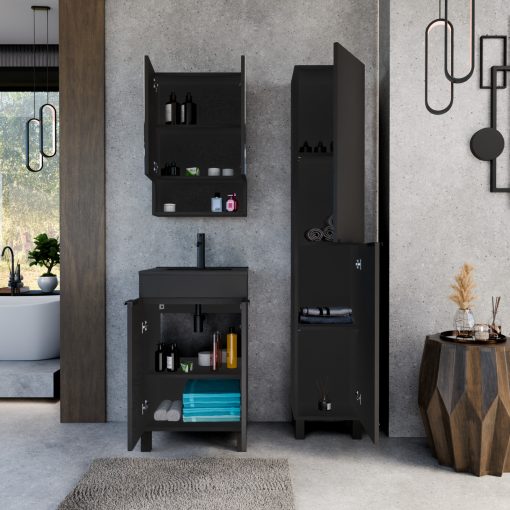 HD Paris Matt Black 50 álló mosdószekrény matt fekete elemekkel és matt fekete slim mosdóval