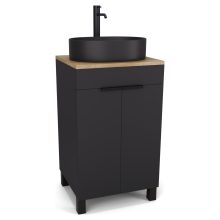 HD Paris Matt Black 50 álló mosdószekrény tölgyfa színű mosdópulttal és matt fekete elemekkel