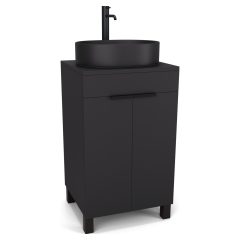   HD Paris Matt Black 50 álló mosdószekrény matt fekete mosdópulttal és matt fekete elemekkel