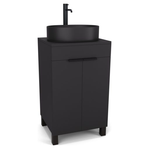 HD Paris Matt Black 50 álló mosdószekrény matt fekete mosdópulttal és matt fekete elemekkel