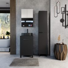 HD Paris Matt Black 50 álló mosdószekrény matt fekete mosdópulttal és matt fekete elemekkel